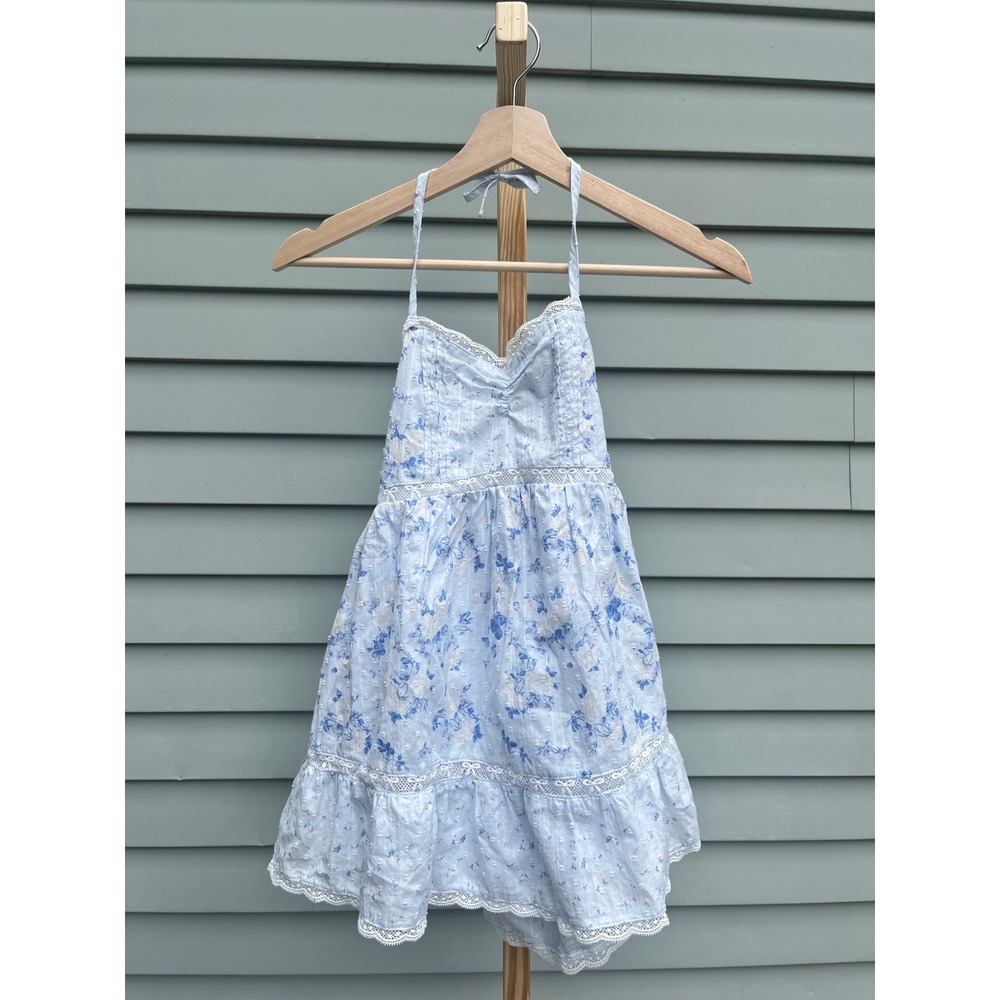 LoveShackFancy Target Blue Floral Halter Mini Dress Smocked girls Size 10 NEW